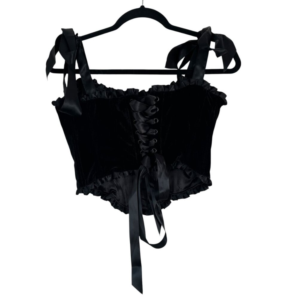 Dolls Kill Widow NWOT Night Whispers Velvet Satin Trim Lace Up Corset Medium - Picture 6 of 12